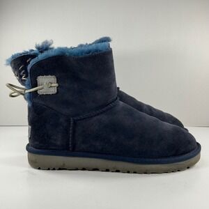 UGG Gita Navy Blue Suede Sheepskin Bow Ankle Boots 1016665  Womens 8